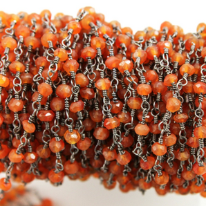 Carnelian Wire wrapped Faceted Gemstone Rosary Chain, (RS-CAR-39) - Beadspoint