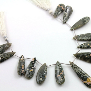 Natural african field jasper faceted pear gemstone drop, 10x31-13x42mm, 1 Full Strand, (JSPF/PR/10x31-13x42) - Beadspoint