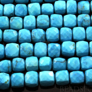 Turquoise Medium Faceted Cubes,  (TRQ6Cube) - Beadspoint