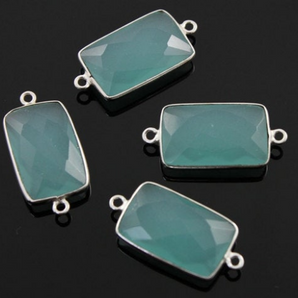 Aqua Blue Chalcedony Faceted Rectangle Bezel Connector, (SSBZC8055) - Beadspoint