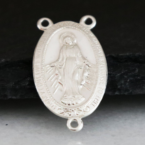 Sterling Silver Miraculous Rosary Center Large Oval Y-Neck Component  Finding for Beaded Necklace, Virgin Mary, Bright Finish,  (SS3005) - Beadspoint