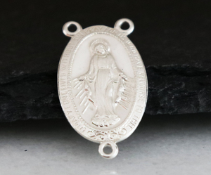 Sterling Silver Miraculous Rosary Center Large Oval Y-Neck Component  Finding for Beaded Necklace, Virgin Mary, Bright Finish,  (SS3005) - Beadspoint