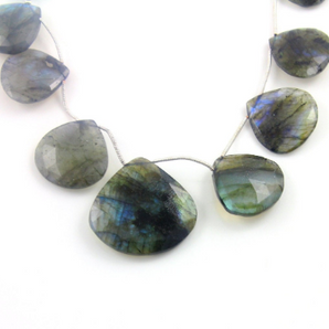 Blue Flashes Labradorite Faceted Heart Briolettes Beads, (LAB32+22HRT) - Beadspoint