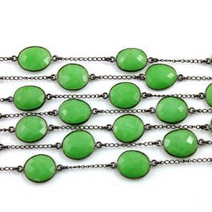 Chrysoprase Faceted Oval Bezel Chain, (BC-CHR-115) - Beadspoint