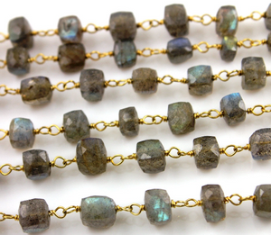 Labradorite Faceted Cube Chain, (RS-LAB-116) - Beadspoint