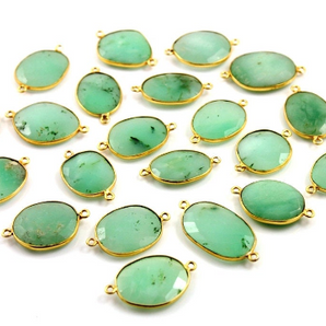 Australian Chrysoprase Faceted Oval Connector,BZCT7351) - Beadspoint