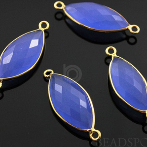 Dark Blue Chalcedony Faceted Marquise Connector, (BZC3010) - Beadspoint