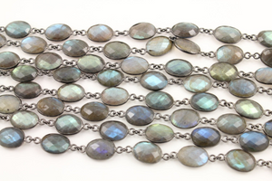 Labradorite Oval Faceted Oxidized Chain, (BC-LAB-39) - Beadspoint