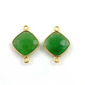 Dyed Emerald Faceted Cushion Connector, (BZCT4010) - Beadspoint