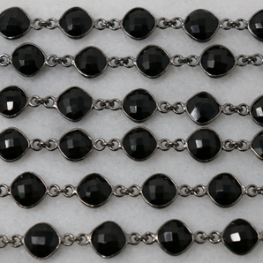 Black Onyx Faceted Cushion Chain, (BC-BNX-20) - Beadspoint