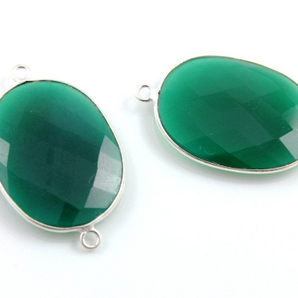 Green Onyx Large Oval Connector,   (BZCT5005) - Beadspoint