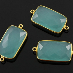 Aqua Blue Chalcedony Faceted Rectangle Connector, (BZC8055) - Beadspoint