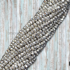 Silver Pyrite Faceted Roundel Beads, (SPYRT3RNDL) - Beadspoint