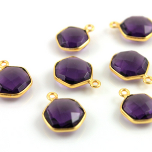 Amethyst Faceted Hexagone Shape Bezel, (BZC9025/AM) - Beadspoint