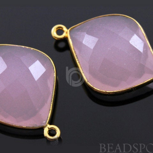 Rose Quartz Faceted Cushion Connector, (BZC7383) - Beadspoint