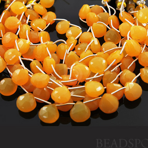 Mango Yellow Chalcedony Faceted Heart Drops,4 Pieces, (4MYCL/10-11HRT), - Beadspoint