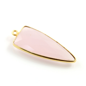 Rose Quartz Chalcedony Faceted Arrowhead Bezel, (BZC9050/ROSE) - Beadspoint