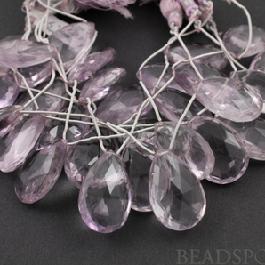 Pink Amethyst Large Faceted Flat Pear Drops, (PAMLRGPear) - Beadspoint