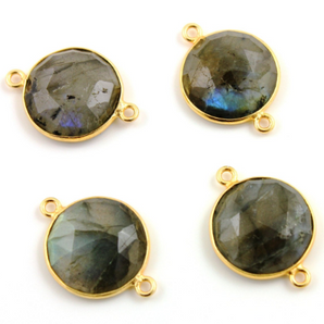 Labradorite Faceted Coin Shape Bezel Connector, (BZCT9002/LAB/12) - Beadspoint