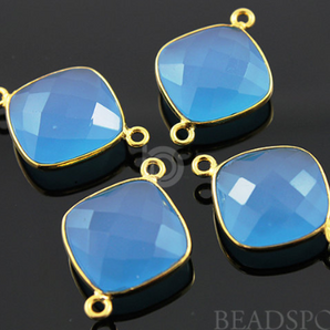 Apatite Blue Chalcedony Faceted Cushion Connector, (BZC7502) - Beadspoint