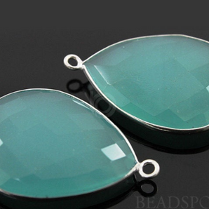 Aqua Blue Chalcedony Faceted Pear Bezel, (SSBZ7306) - Beadspoint