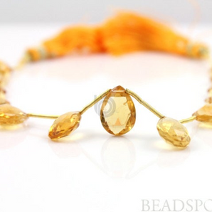 Warm Honey Citrine Faceted Briolettes Drops, (4CIT7x12PEAR ) - Beadspoint