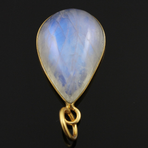 Rainbow Moonstone Smooth Bezel Pendant, (RNM-A-15) - Beadspoint