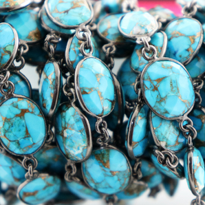 Turquoise Faceted Oval Bezel Chain, (BC-TUR-85) - Beadspoint