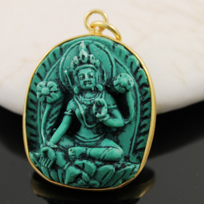 Turquoise Hand Carved Goddess of Wealth Pendant ,(TBT/PDT/111) - Beadspoint