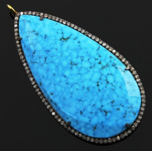 Turquoise with White Sapphire Pendant, 20x50 mm,(A-201) - Beadspoint