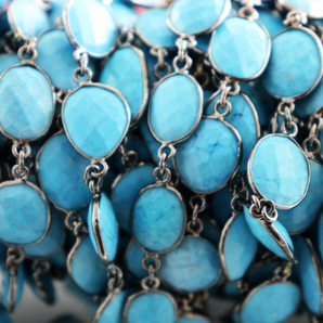 Turquoise Faceted Oval link Bezel Chain, (BC-TUR-83) - Beadspoint