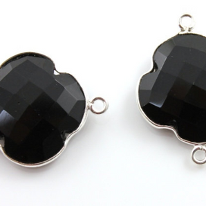 Black Onyx Faceted Clover Connector,(SSBZC8025) - Beadspoint