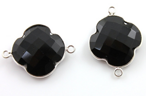 Black Onyx Faceted Clover Connector,(SSBZC8025) - Beadspoint