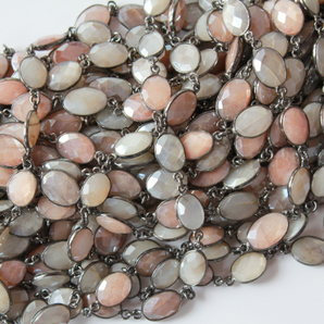 Multi Moonstone Faceted Oval Chain, (GMC-MXMN-14x11 ) - Beadspoint