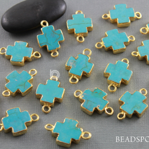 Turquoise Cross Bezel Connector, (BZC-10002) - Beadspoint