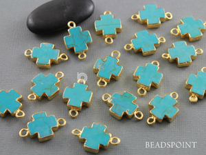 Turquoise Cross Bezel Connector, (BZC-10002) - Beadspoint