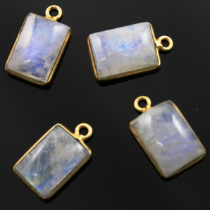 Rainbow Moonstone Faceted Rectangle Bezel, Gold Vermeil, 11x15mm (RNB002) - Beadspoint