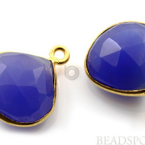 Dark Blue Chalcedony Faceted Bezel Connector, (BZC6090) - Beadspoint