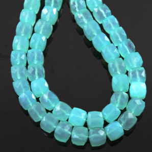 Aqua Blue Chalcedony Medium Faceted Cubes, (AQCHLC/7CUBE), - Beadspoint