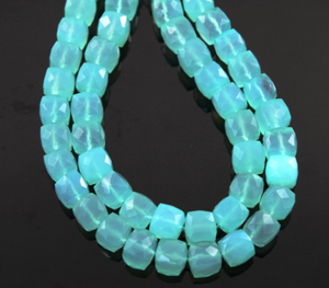 Aqua Blue Chalcedony Medium Faceted Cubes, (AQCHLC/7CUBE), - Beadspoint