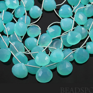 Aqua Blue Chalcedony Medium Faceted Heart Drops, (ACHLC/HRT/12x14), - Beadspoint