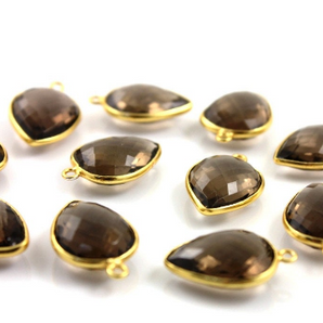 Smokey Quartz Faceted Pear Bezel. (BZC6900-A) - Beadspoint