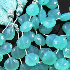 Aqua Blue Chalcedony Medium Faceted Heart Drops, (4AQCL/12SD), - Beadspoint