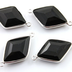 Black Onyx  Faceted Diamond Connector, (SSBZC8046) - Beadspoint