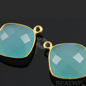 Aqua Chalcedony Faceted Cushion Shape Bezel Connector, (BZC7500) - Beadspoint