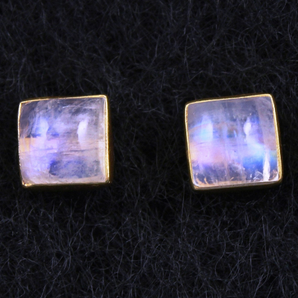 Rainbow Moonstone Ear Studs w/ Ear Nuts, (ST/RNB/02) - Beadspoint