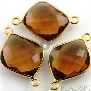 Whisky Topaz Faceted Cushion Connector, (BZC7388) - Beadspoint