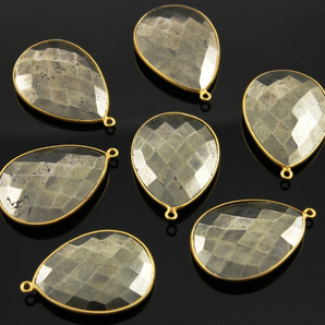 Pyrite Faceted Pear Bezel, 30x22mm  (BZC7317) - Beadspoint