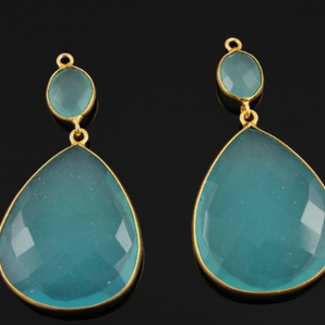 Aqua Chalcedony Earrings Bezel Sold As Pair, (EARR/AQUA/01) - Beadspoint