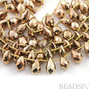 Pyrite Rose Gold Metallic Faceted Tear Drops, (PYR8x12TEAR(C)) - Beadspoint